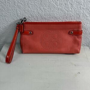 Coach Coral Leather Wristlet Clutch Peforated C design Casual Travel Lightweight
